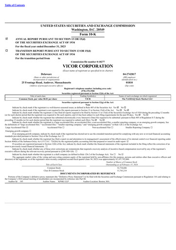 Thumbnail Vicor
 Annual Report 2023