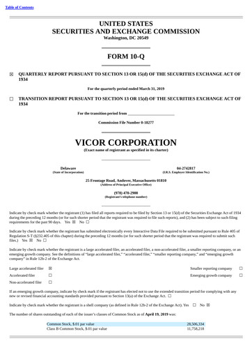 Thumbnail Vicor
 Quarterly Report 2019-q1