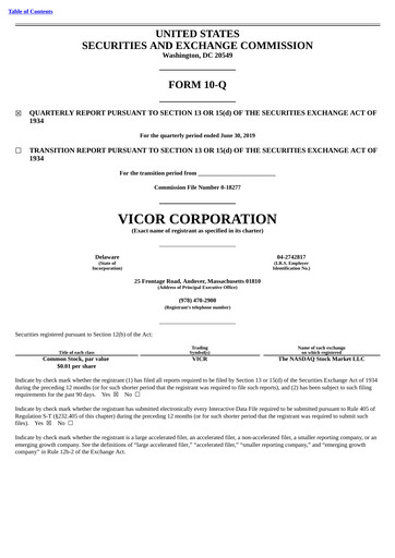 Thumbnail Vicor
 Quarterly Report 2019-q2