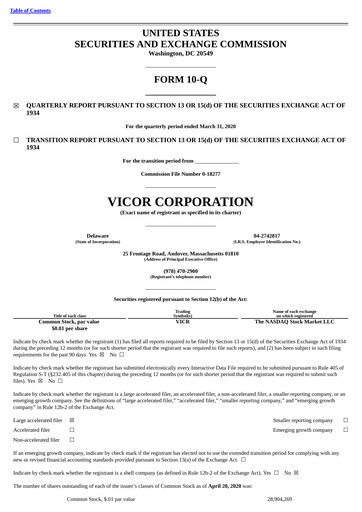 Thumbnail Vicor
 Quarterly Report 2020-q1