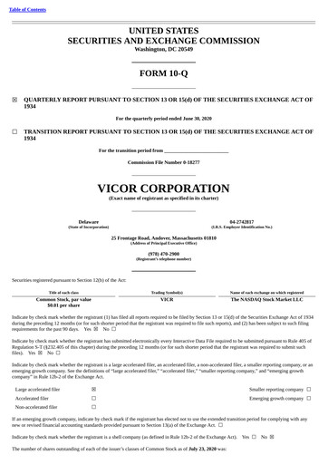 Thumbnail Vicor
 Quarterly Report 2020-q2