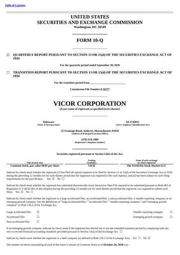 Thumbnail Vicor
 Quarterly Report 2020-q3