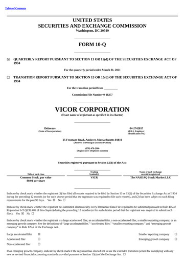 Thumbnail Vicor
 Quarterly Report 2021-q1