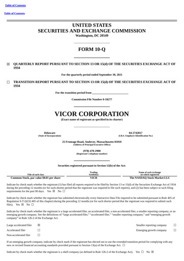 Thumbnail Vicor
 Quarterly Report 2021-q3