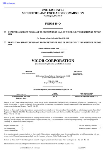 Thumbnail Vicor
 Quarterly Report 2022-q1