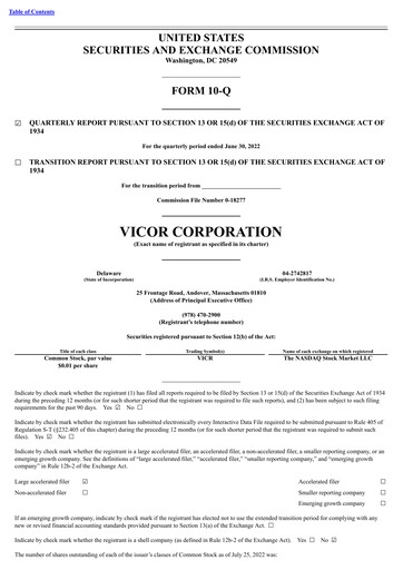 Thumbnail Vicor
 Quarterly Report 2022-q2
