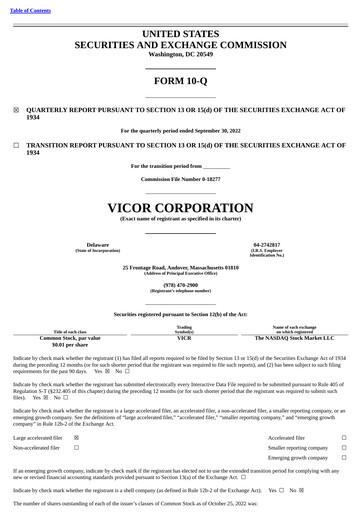 Thumbnail Vicor
 Quarterly Report 2022-q3