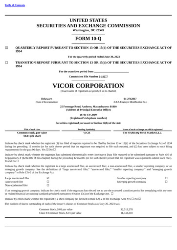Thumbnail Vicor
 Quarterly Report 2023-q2