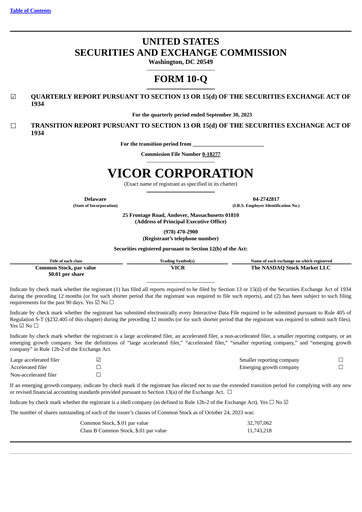 Thumbnail Vicor
 Quarterly Report 2023-q3