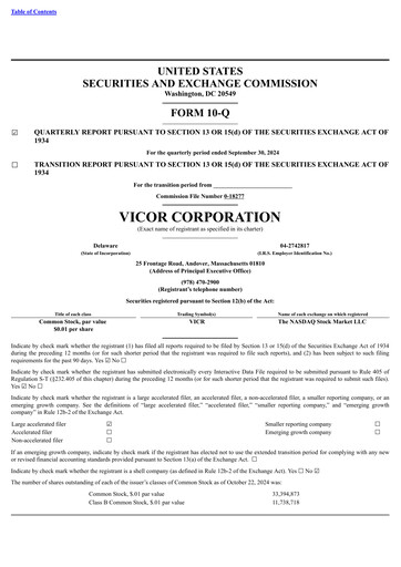 Thumbnail Vicor
 Quarterly Report 2024-q3