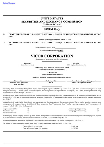 Thumbnail Vicor
 Quarterly Report 2025-q1