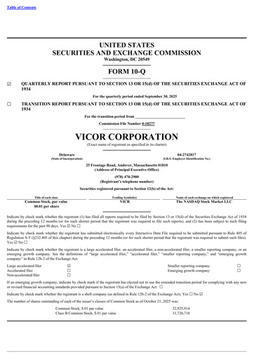 Thumbnail Vicor
 Quarterly Report 2025-q3