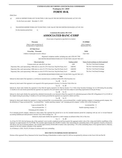 Thumbnail Associated Banc-Corp
 Financial Report 2019
