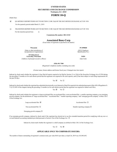 Thumbnail Associated Banc-Corp
 Quarterly Report 2019-q1