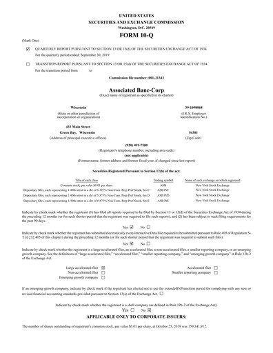 Thumbnail Associated Banc-Corp
 Quarterly Report 2019-q3