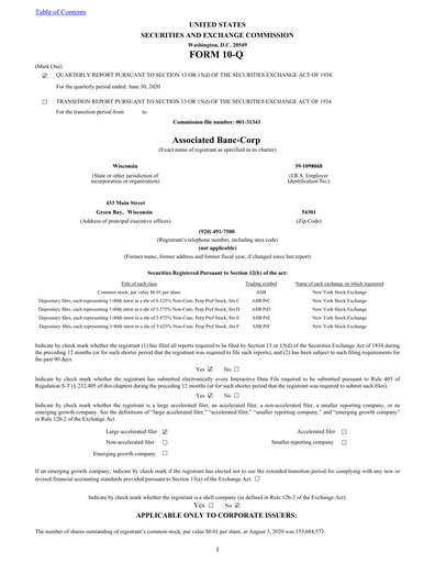 Thumbnail Associated Banc-Corp
 Quarterly Report 2020-q2