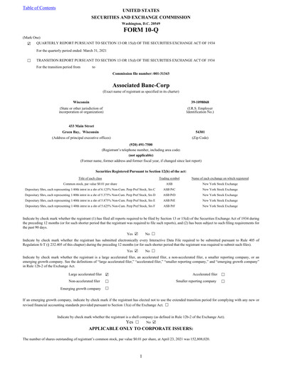 Thumbnail Associated Banc-Corp
 Quarterly Report 2021-q1