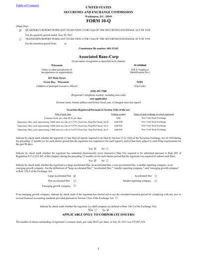 Thumbnail Associated Banc-Corp
 Quarterly Report 2021-q2