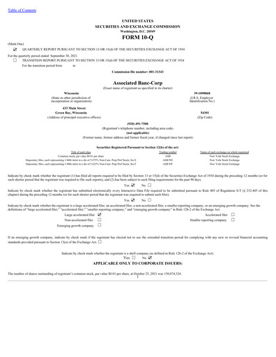 Thumbnail Associated Banc-Corp
 Quarterly Report 2021-q3
