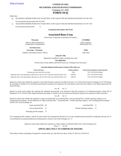 Thumbnail Associated Banc-Corp
 Quarterly Report 2022-q2