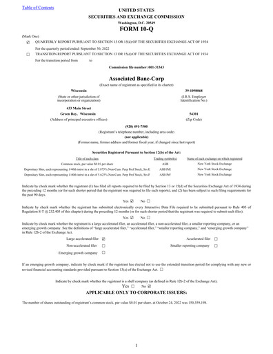 Thumbnail Associated Banc-Corp
 Quarterly Report 2022-q3