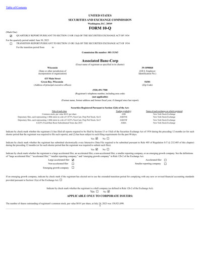 Thumbnail Associated Banc-Corp
 Quarterly Report 2023-q2