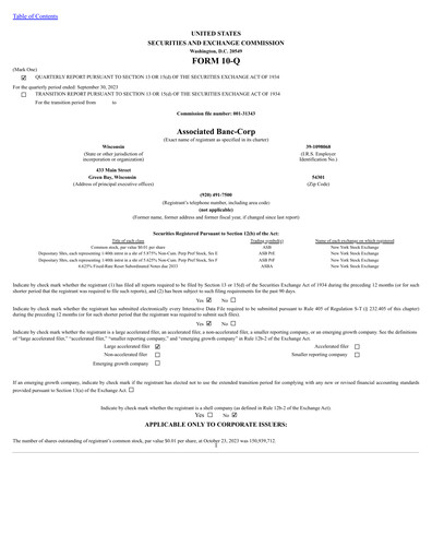 Thumbnail Associated Banc-Corp
 Quarterly Report 2023-q3