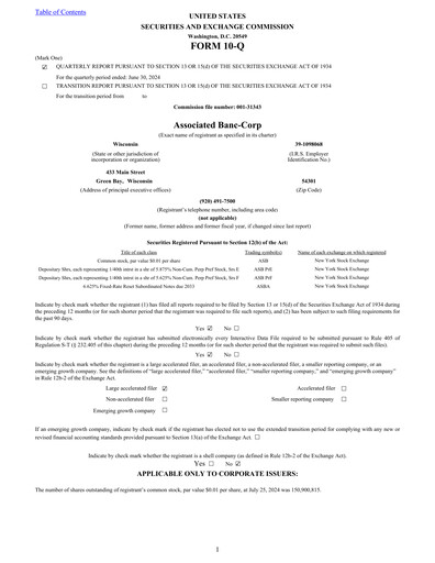 Thumbnail Associated Banc-Corp
 Quarterly Report 2024-q2