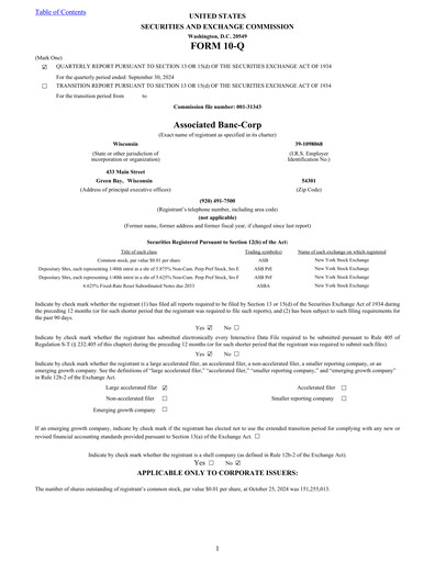 Thumbnail Associated Banc-Corp
 Quarterly Report 2024-q3