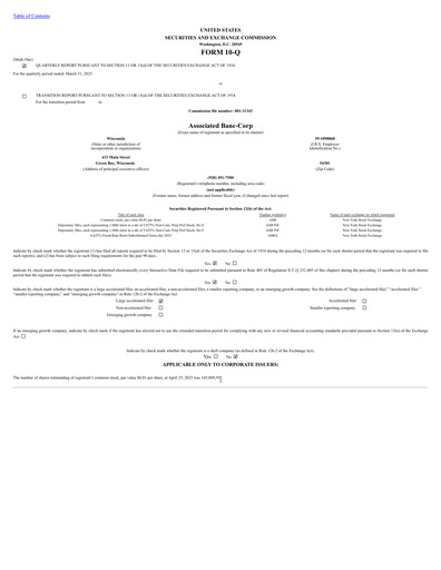 Thumbnail Associated Banc-Corp
 Quarterly Report 2025-q1