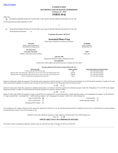 Thumbnail Associated Banc-Corp
 Quarterly Report 2025-q3