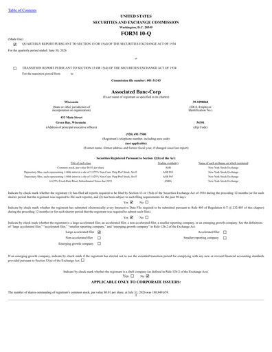 Thumbnail Associated Banc-Corp
 Quarterly Report 2026-q2