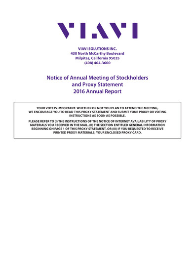 Thumbnail VIAVI Solutions
 Annual Report 2016