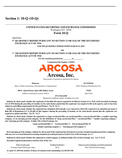 Miniature Arcosa
 Rapport trimestriel 2019-q1