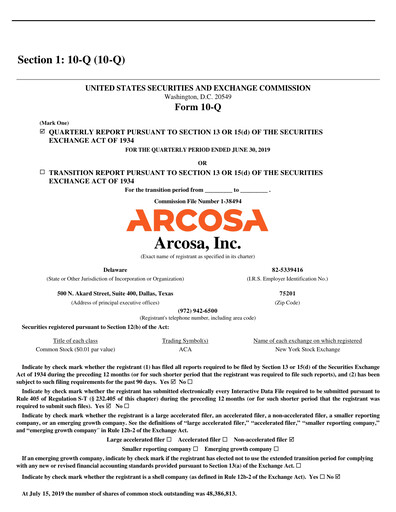 Miniature Arcosa
 Rapport trimestriel 2019-q2