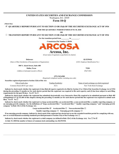 Miniature Arcosa
 Rapport trimestriel 2020-q2