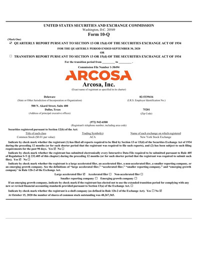 Miniature Arcosa
 Rapport trimestriel 2020-q3