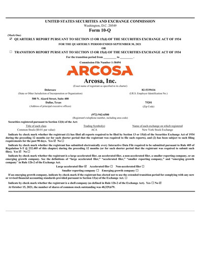Miniature Arcosa
 Rapport trimestriel 2021-q3