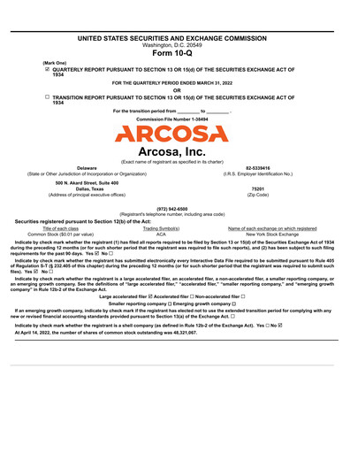 Miniature Arcosa
 Rapport trimestriel 2022-q1