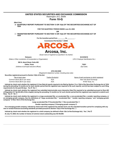 Miniature Arcosa
 Rapport trimestriel 2026-q2