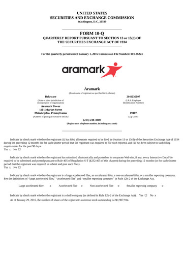 Thumbnail Aramark Quarterly Report 2016-q1