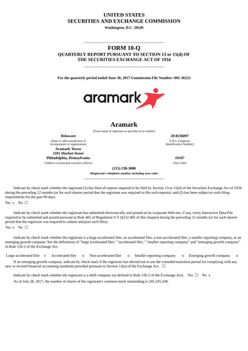 Thumbnail Aramark Quarterly Report 2017-q3