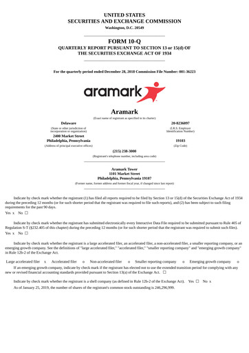 Thumbnail Aramark Quarterly Report 2019-q1