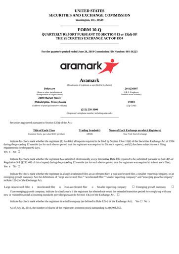 Thumbnail Aramark Quarterly Report 2019-q3