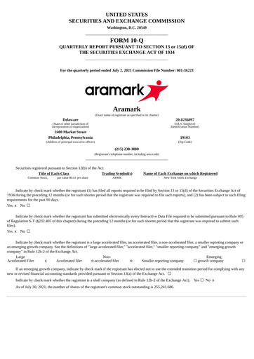 Thumbnail Aramark Quarterly Report 2021-q3