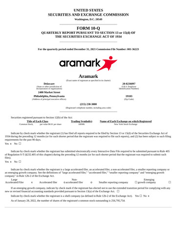 Thumbnail Aramark Quarterly Report 2022-q1