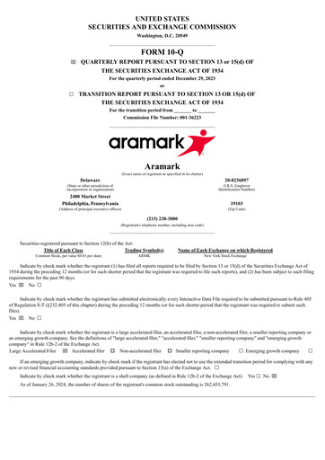 Thumbnail Aramark Quarterly Report 2024-q1
