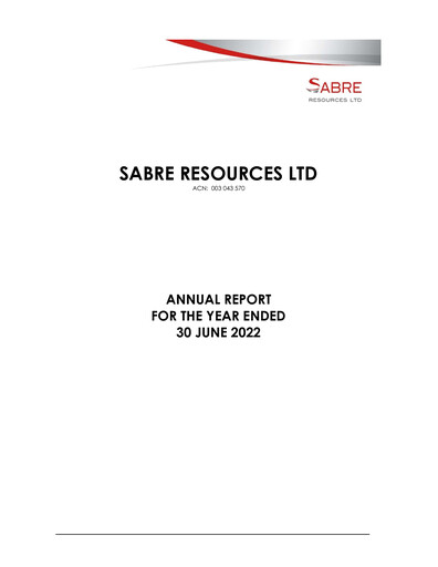 Thumbnail Sabre Resources Annual Report 2022