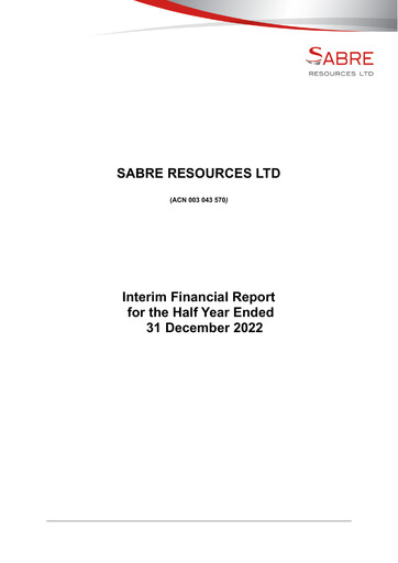 Thumbnail Sabre Resources Financial Report 2023-h1