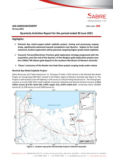 Miniature Sabre Resources Rapport trimestriel 2021-q4